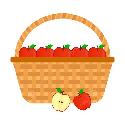 Apples Basket Vector PNG Images, Basket With Red Apples Vector ...