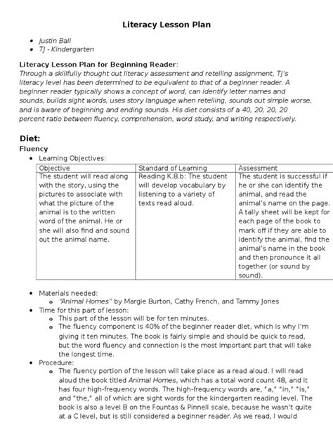 lesson plan for beginner literacy lesson | Reading Comprehension | Literacy