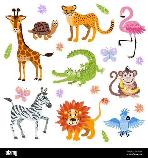 Cute jungle and safari animals vector set for kids book. Cartoon jungle animal, illustration of ...