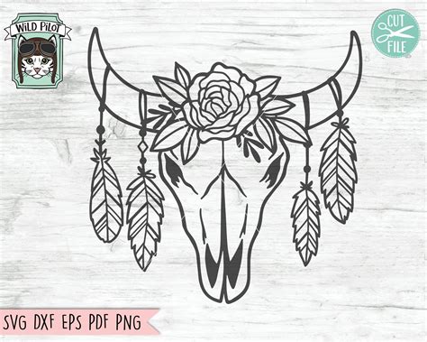 Cow Skull With Flowers SVG File Cow Skull Feathers Svg File - Etsy