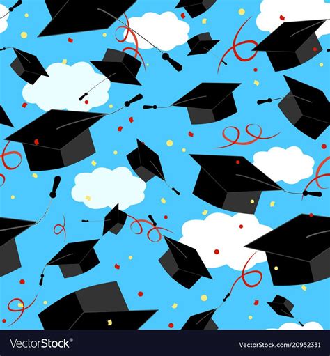 Graduation Caps in the Air. Graduate Background. Vector seamless pattern. Download a Free Pr ...