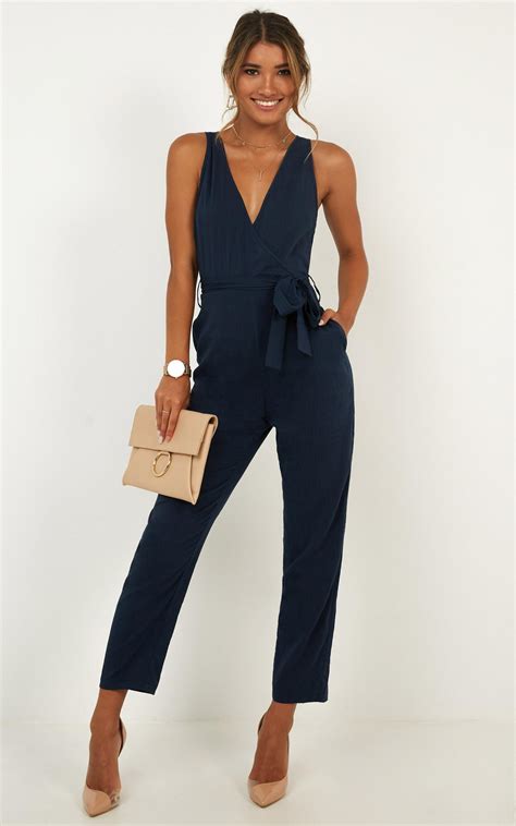 Leadership Jumpsuit In Navy Linen Look | Tøj, Strik