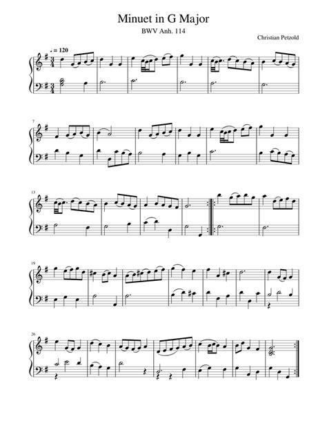 Christian Petzold - Minuet in G Major, BWV Anh. 114 Sheet music for Piano (Solo) | Musescore.com