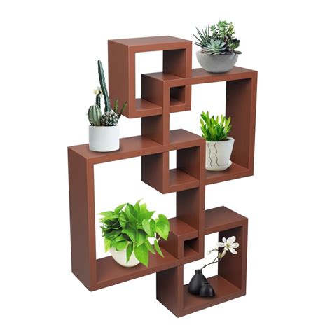 UBesGoo Modern Wall Mounted Square Shaped Floating Shelves Brown ...