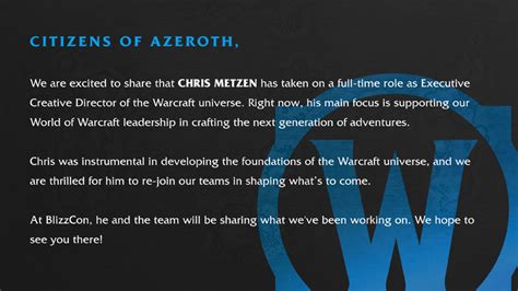 Chris Metzen becomes Executive Creative Director of Warcraft