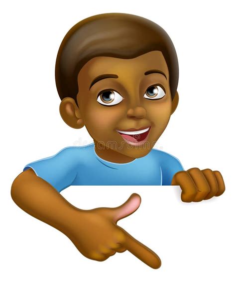 Black Boy Cartoon Child Kid Pointing Sign Stock Vector - Illustration of mascot, boys: 190541586