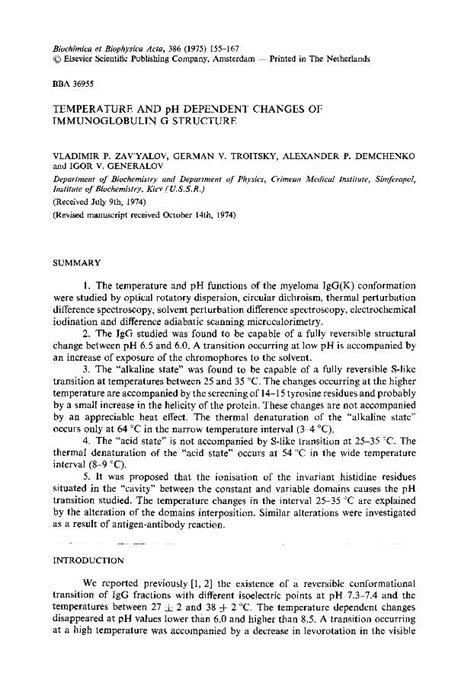 (PDF) Temperature and pH dependent changes of immunoglobulin G structure - DOKUMEN.TIPS