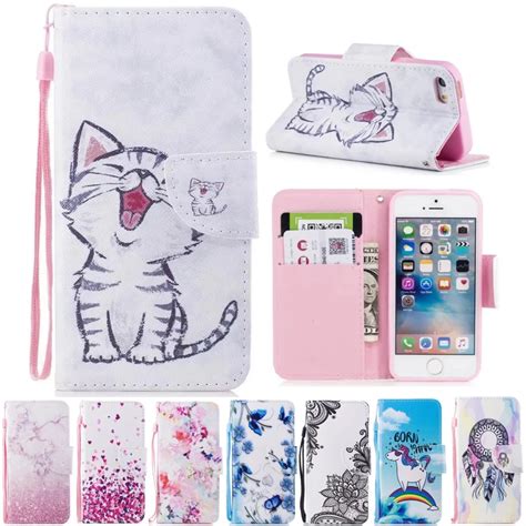 For iPhone SE Case Wallet Cute Cat Stand Phone Cases For Apple iPhone ...