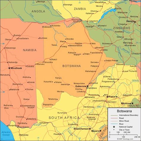 Botswana map showing villages - Map of Botswana showing all villages ...