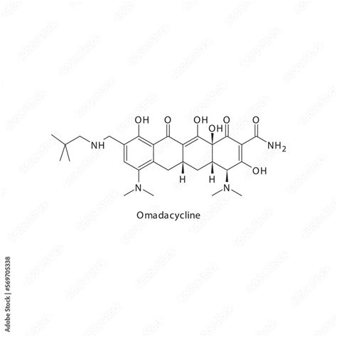 Clomocycline flat skeletal molecular structure Tetracycline antibiotic ...