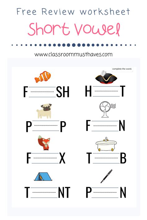 FREE Short Vowel Review Worksheets - Classroom Must Haves | Vowel worksheets, Short vowels ...