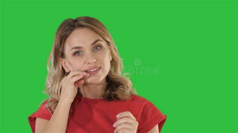 Beautiful Girl Laughs and Dances while Walking on a Green Screen, Chroma Key. Stock Footage ...