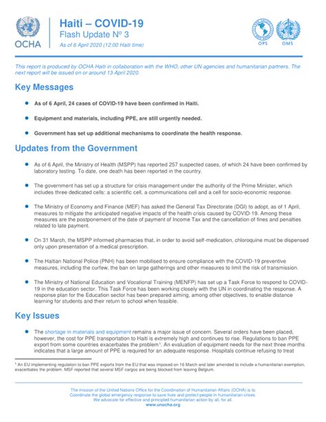 Haiti – COVID-19: Flash Update No 3 As of 6 April 2020 (12:00 Haiti ...