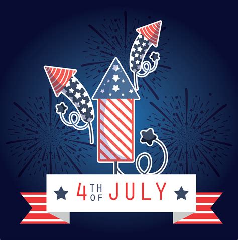 Independence day fireworks with ribbon vector design 13639946 Vector ...