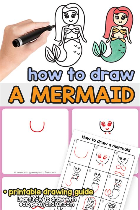 How to Draw a Mermaid - Step by Step Drawing Tutorial - Easy Peasy and Fun