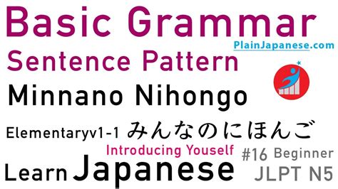 Japanese Basic Grammar/Sentence Pattern 1 (from Minna no Nihongo Elementary 1 Lesson 1 ...