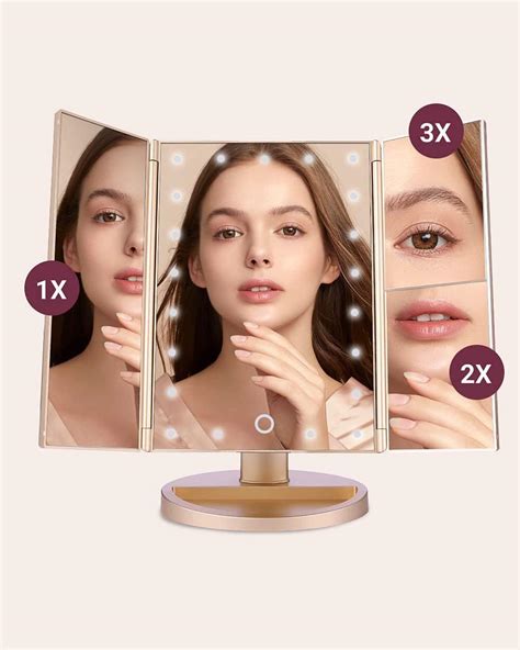 EASEHOLD Tri-Fold Lighted Makeup Mirror with Dimmable LED Lights and 2X ...