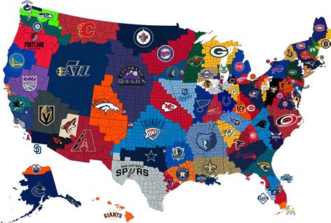 The Closest Big 4 Pro Sports Team to Each US County (NHL/NFL/MLB/NBA) [OC] [4000x2700] : r/MapPorn