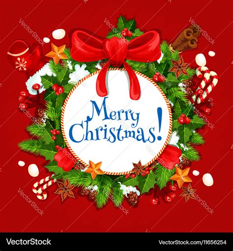 Christmas day holiday poster with xmas wreath Vector Image