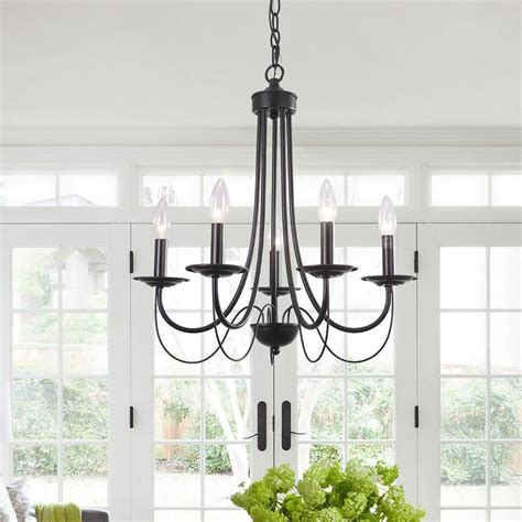 5-Light Black Metal Candle Style Chandelier | Chandelierias, Metal ...