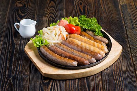 Bavarian sausages stock image. Image of fork, meal, dish - 131573779