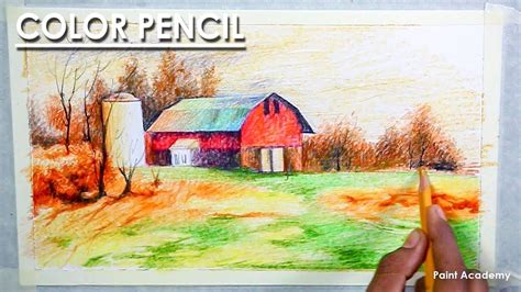 Landscape Drawing in Color Pencil | Цветные карандаши, Варежки, Карандаш
