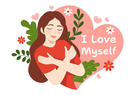 Self Love Vector Illustration with Women Love Yourself, Relaxation, Motivational Phrases and ...