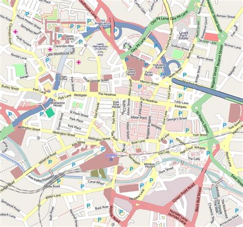 Street Map of Leeds in England | Map of west yorkshire, Leeds map, Tourist map