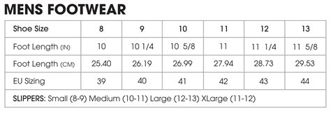 Mens Slipper Size Chart - Templates Printable Free