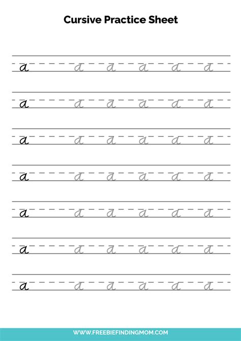 Free Printable Cursive Alphabet Practice Sheets: Lowercase A