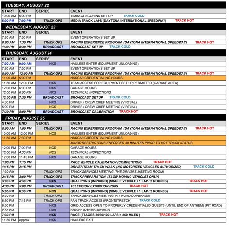 Daytona On Track Event Schedule - ifantasyrace.com