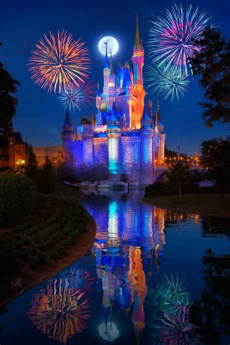 Walt Disney World Cinderellas Castle Fireworks under Full Moon | Justin ...