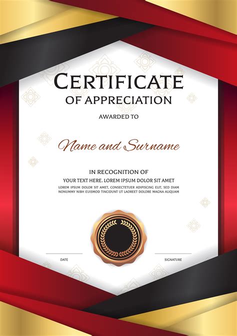 Portrait luxury certificate template with elegant golden red border ...