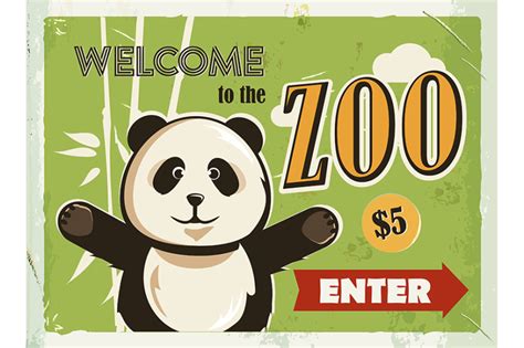 Grunge retro metal sign with panda. Welcome to the Zoo. By Di Bronzino | TheHungryJPEG