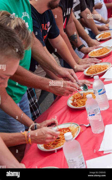 Spaghetti Eating Contest Stock Photo - Alamy