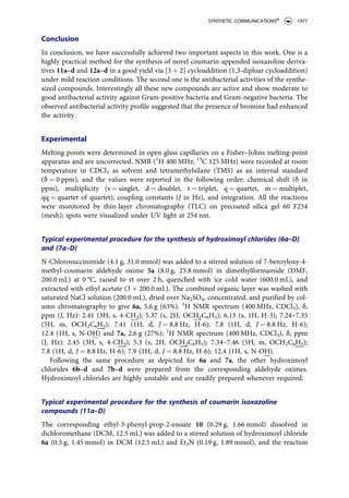 Novel coumarin isoxazoline derivatives: Synthesis and study of antibacterial activities | PDF