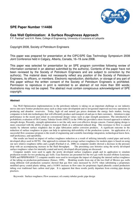 (PDF) SPE Paper Number 114486 Gas Well Optimization: A Surface ...