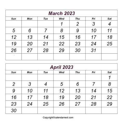 March & April 2023 Calendar | Calendar Next