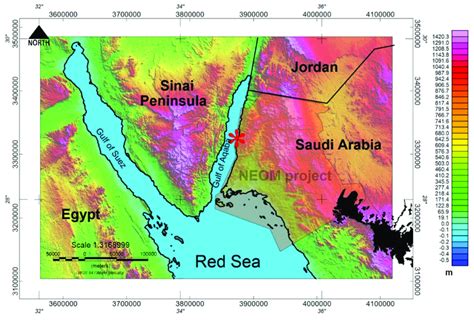 Location map of the study area. Transparency polygon is NEOM city ...