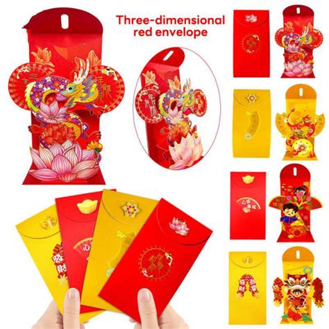 New Year 3D Dragon Red Envelope CNY 2024 Angpao Creative Foldable Cartoon Red Packet 2024龙年红包 ...