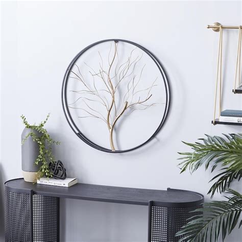 Grayson Lane Large Round Glam Metal Wall DEcor with Black Metal Frame and Tree Metal Art 26’’D ...