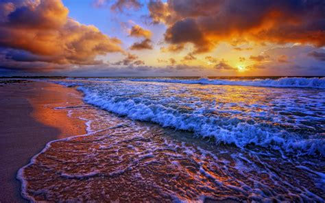 🔥 Download Beaches Sea Ocean Waves Sunset Sky Clouds Landscapes by ...