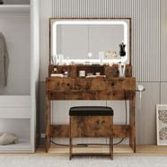 Mainstays Square Geo Metal Vanity with Mirror and Faux Fur Stool, White ...