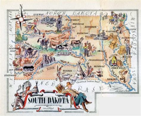 Large tourist illustrated map of the state of South Dakota | Vidiani ...