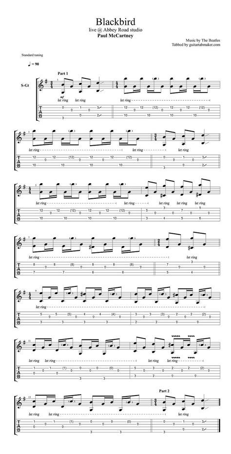 Blackbird - The Beatles - acoustic fingerpicking guitar tabs