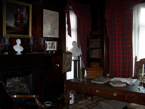 Dundurn Castle, Ontario, Canada... The Library, with Macnab tartan curtains.