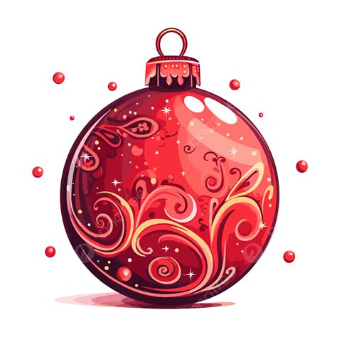 Red Christmas Ornament, Sticker Clipart Christmas Ball Holiday Decoration Vector Red Ornament ...