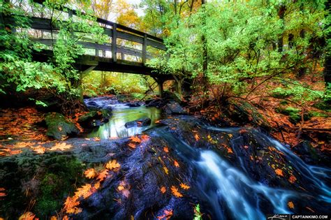 Jewell Fall Trail Bridge at Portland Maine in Autumn | HDR Photography by Captain Kimo