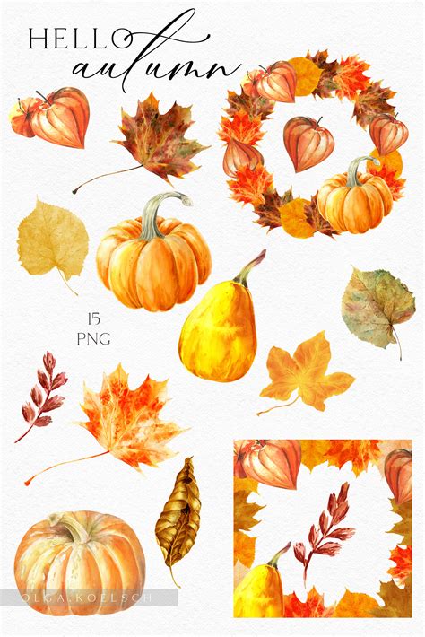 Watercolor Pumpkin Clipart Fall Wreath Thanksgiving Clipart | Etsy