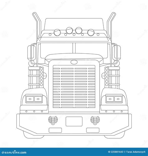 Semi Truck, Front View, Vector Illustration, Black Lining Stock Vector ...